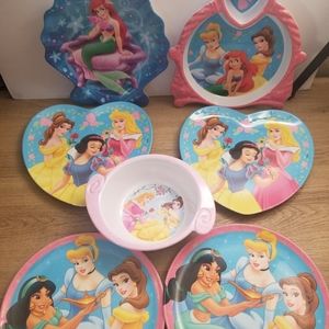 Zak Designs Disney Princess kids dinner plates and bowls Lot